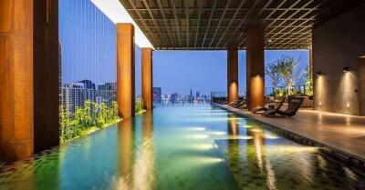 Luxurious rooftop infinity pool with city views at dusk