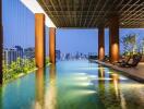 Luxurious rooftop infinity pool with city views at dusk