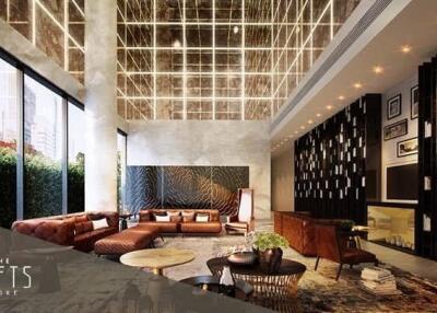 Stylish and modern living room with high ceiling and luxurious furnishings