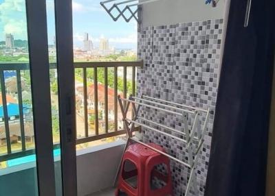 Cozy balcony with a view and tiled flooring