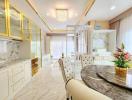 Elegant dining room with marble details and modern decor