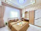 Elegant bedroom with modern design and ample lighting