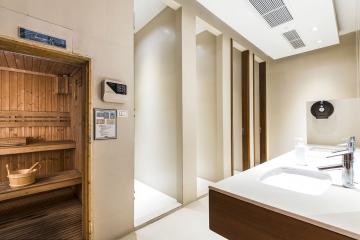 Modern bathroom with sauna and sleek design