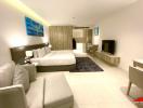 Spacious modern bedroom with en-suite living area
