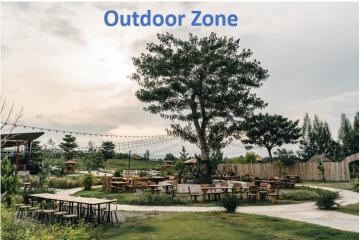 Spacious outdoor zone with seating and greenery