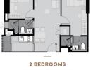 Architectural drawing of a 2 bedroom apartment floor plan