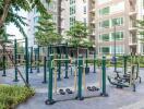 Outdoor fitness area near residential building