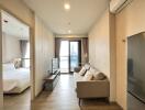 Contemporary styled bedroom with natural light and balcony access