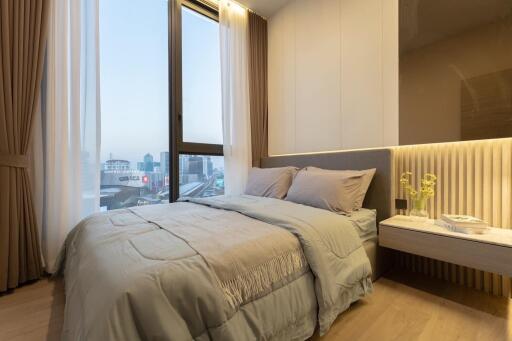 Modern bedroom with city view