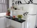 Elegant hallway interior with decorative wall design and modern console table