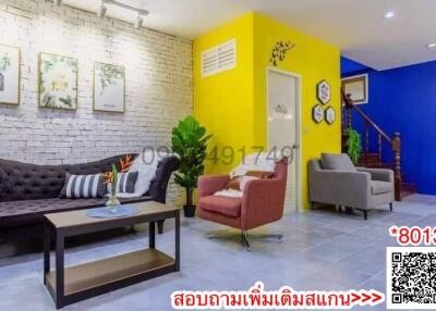 Bright living room with colorful walls and modern decor