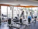 Modern gym with various exercise machines in a residential building