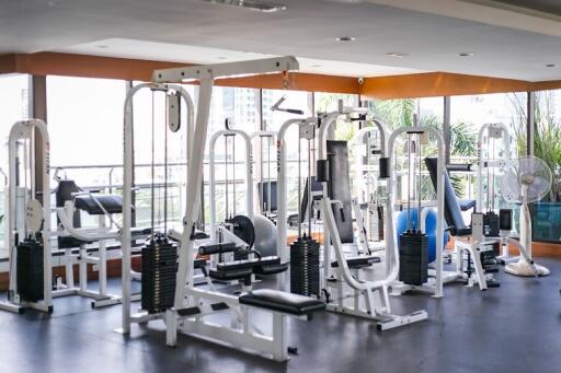 Modern gym with various exercise machines in a residential building