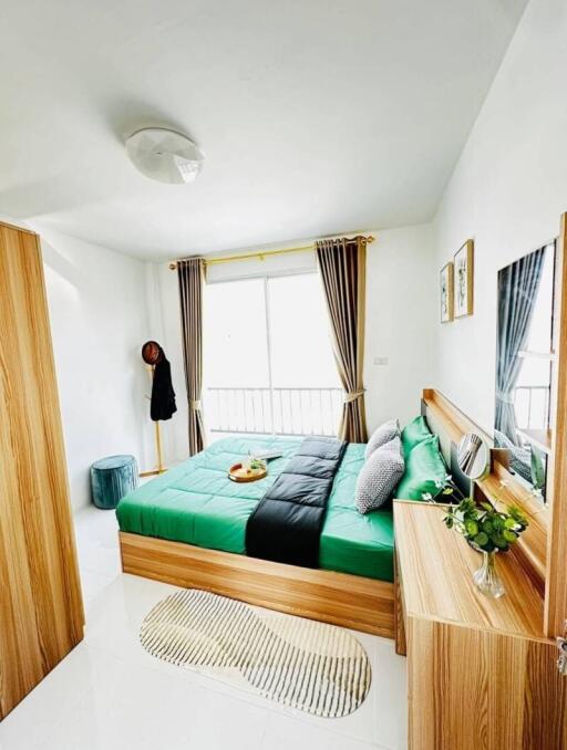 Cozy and modern bedroom with natural light