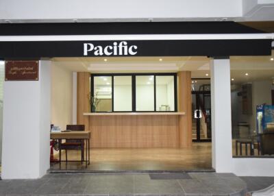 Front entrance of the Pacific building with modern facade