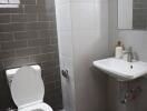 Modern bathroom with a wall-mounted sink and toilet