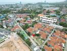 Aerial view of a suburban neighborhood with dense housing