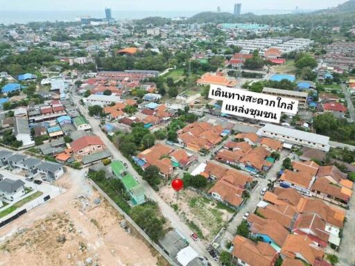 Aerial view of a suburban neighborhood with dense housing