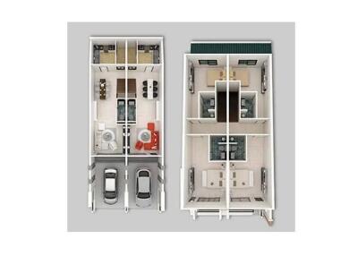 3D floor plan of a two-story residence with detailed room layout and furnishings