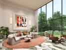 Spacious modern living room with garden view