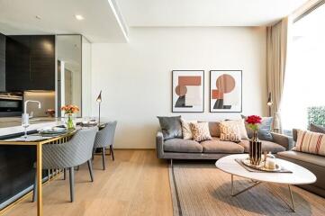 Modern living room with dining area and open kitchen