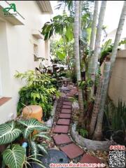 Tranquil garden pathway surrounded by lush greenery in a residential property