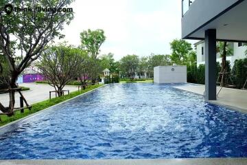 Swimming pool area adjacent to a modern house