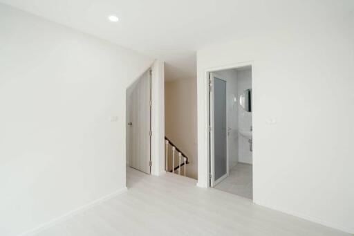 Bright and spacious hallway interior with doors leading to different rooms