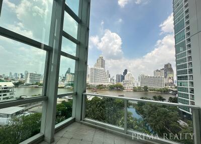 Spacious balcony with panoramic city and river views