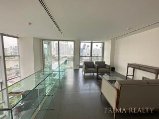 Spacious and modern living room with city view