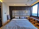 Modern bedroom with a double bed and a scenic view