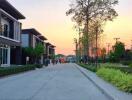 Modern residential buildings at sunset