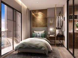 Modern bedroom with natural light and stylish decor