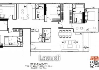 172 ตร.ม.  3 ห้องนอน  4 ห้องน้ำ คอนโดสำหรับ ขายใน คลองตันเหนือ