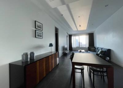 Modern living room with city view from high-rise apartment