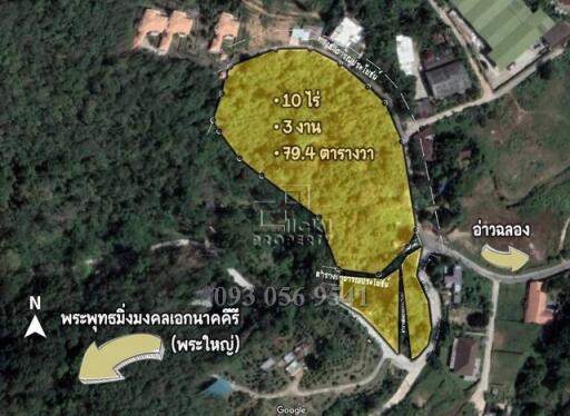 Aerial view of a land plot for sale with markings and measurement labels