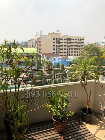 Cozy balcony with plants overlooking the city