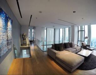 Spacious modern living room with city view