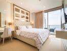 Bright and modern bedroom with an ocean view
