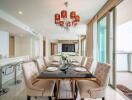 Elegant dining room with sea view and modern furnishings