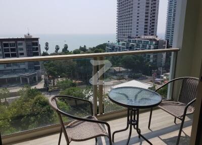 Balcony with ocean view and seating arrangement