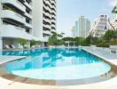 Resort-like communal swimming pool at a residential apartment complex