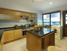 Spacious kitchen with modern appliances and ample counter space