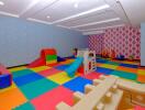 Colorful indoor playroom with toys and play structures