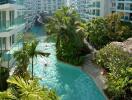 Luxurious residential complex with tropical garden and winding pool