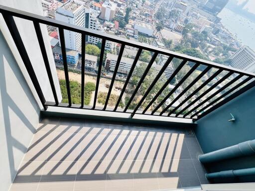 Spacious balcony with city view