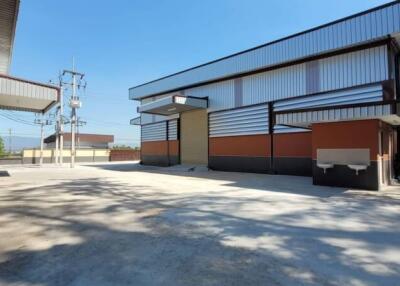 Spacious industrial warehouse exterior with loading docks