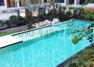 Swimming pool with lounging area in a modern apartment complex