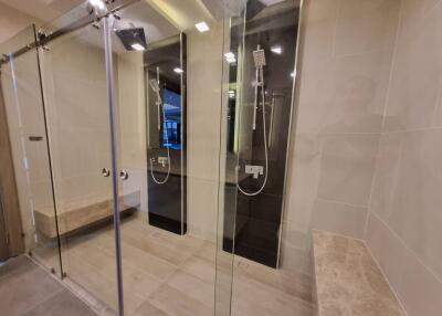Modern bathroom with glass shower cubicle