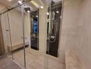 Modern bathroom with glass shower cubicle